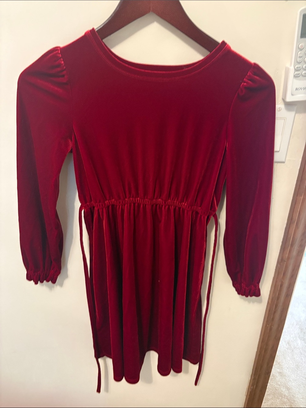 INC International Concepts Girls Burgundy Velvet Long-Sleeve Dress